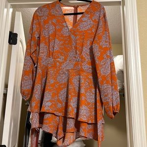 Orange and Blue long sleeve romper
